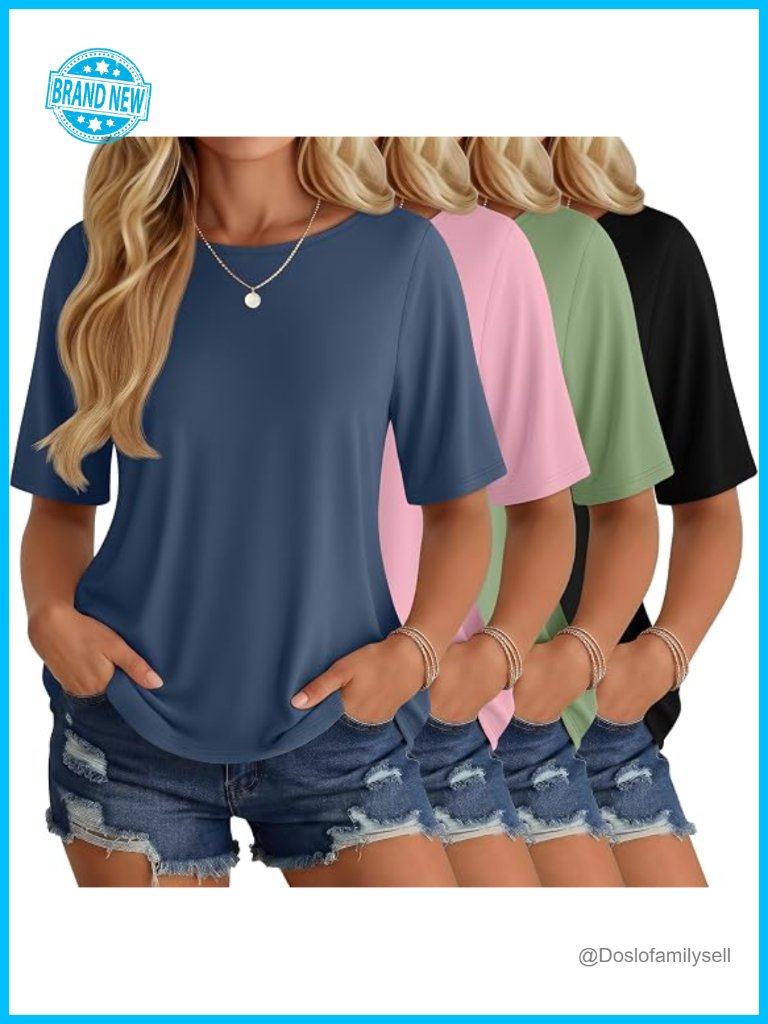 4 Pack Women's Half Sleeve T-Shirts Oversized Round Neck Summer Casual Tee